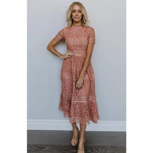 Baltic Born Mauve Karina Lace Midi Dress